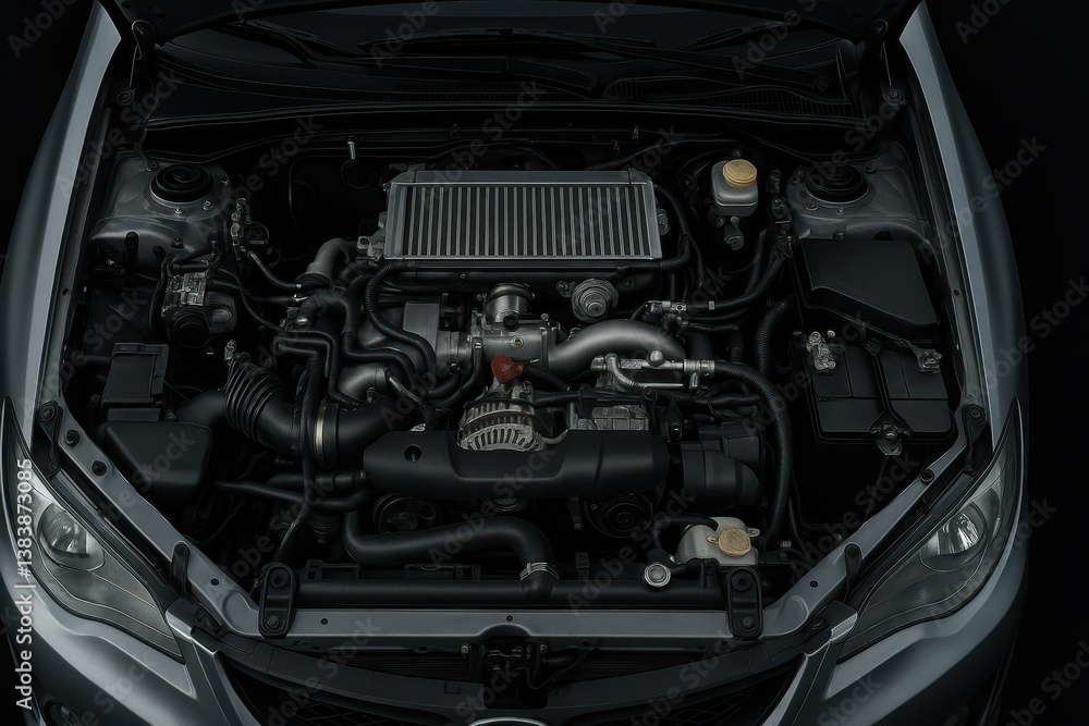 Poster modern engine bay composition with simple design elements