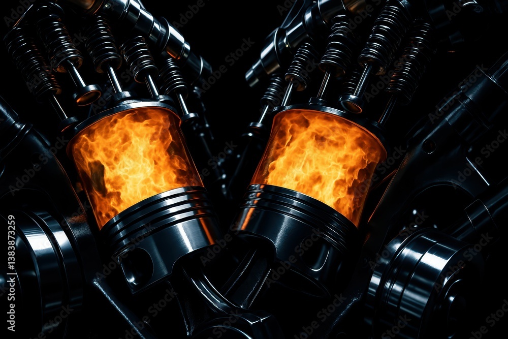 Poster dynamic engine action with flames in high detail and contrast