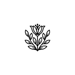 Minimalist Floral Emblem: Black & White Flower Design