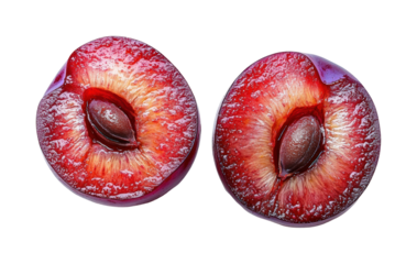 Slicing fresh plums kitchen food bright isolated on transparent background, png