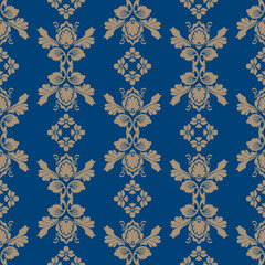 seamless damask pattern, blue ,indigo, gold