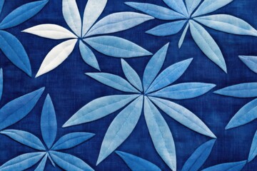 Fototapeta premium Traditional Japanese Hemp Leaf Pattern Decorating Indigo Blue Fabric
