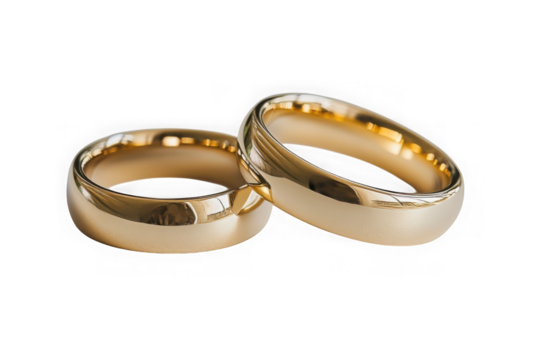 A symbol of everlasting love, two gleaming gold wedding bands intertwined, reflecting a lifetime of shared joy and commitment against a bright, clean background.