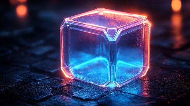 Cube icon, isometric icon, blue translucent frosted glass, white acrylic material, clean background, data lake visualization style, industrial design, technology sense, studio lighting.