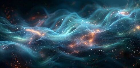Fototapeta premium Abstract Glowing Waves Background with Sparkling Particles for Futuristic Design