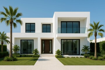 Fototapeta premium Modern Tropical Villa with Clean Lines and Lush Greenery