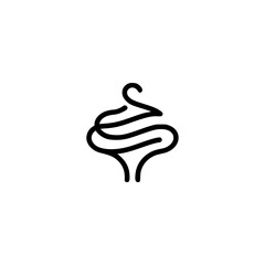 Minimalist Black Line Ice Cream Icon on Cream Background