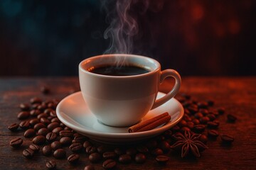 Aromatic Coffee Cup with Cinnamon and Star Anise Indulge in the Rich Aroma