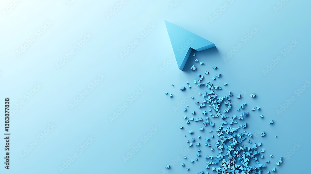 Poster blue arrow pointing upwards on light blue background with many smaller arrows behind it represent gr