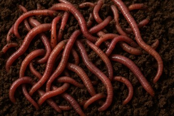 Obraz premium Close-Up of Earthworms in Moist Soil Revealing Natural Composition