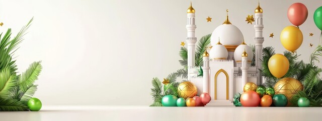 Fototapeta premium Colorful Festive Scene with Palace and Decorative Elements