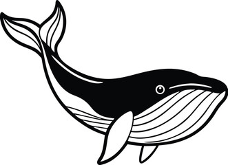 Blue Whale Line art Design with white background