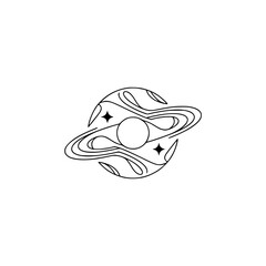 Minimalist Celestial Planet Line Art, Vector Illustration