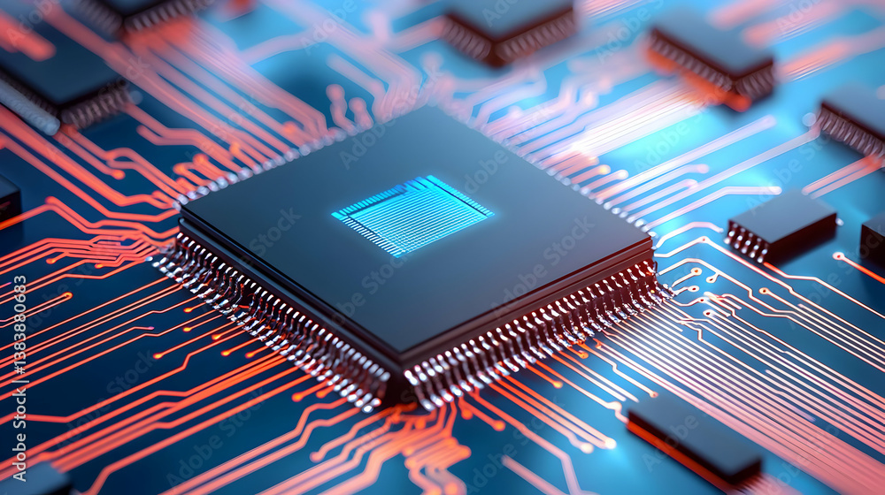 Aufkleber close up of processor chip on circuit board