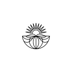 Minimalist Sunrise Logo: Geometric Sun & Floral Design on White