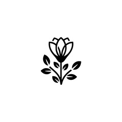 Minimalist Floral Illustration: Black Flower on White Background