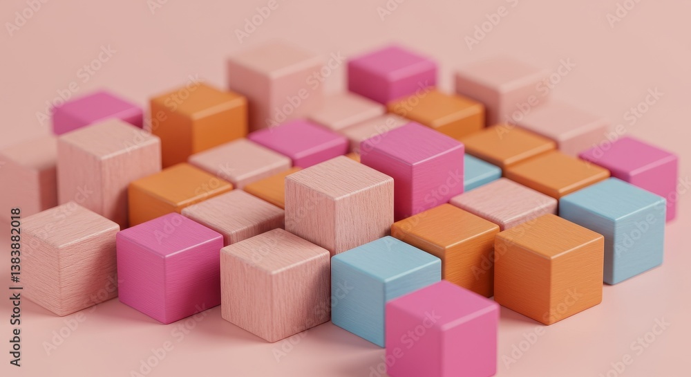 Poster pastel wooden blocks abstract design - colorful wooden blocks arranged in an abstract pattern, symbo