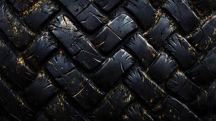 Car tires with detailed tread texture on a dark background, durability concept