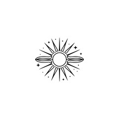 Obraz premium Celestial Sun Logo: Minimalist Line Art with Stars