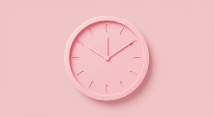 Pink Minimalist Clock on Wall - A simple pink clock on a pink background. Minimalist design, perfect for time management concepts
