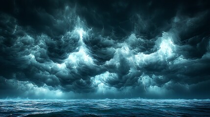 Fototapeta premium A powerful image of a stormy sky over a calm ocean, emphasizing the striking contrast between chaos above and tranquility below