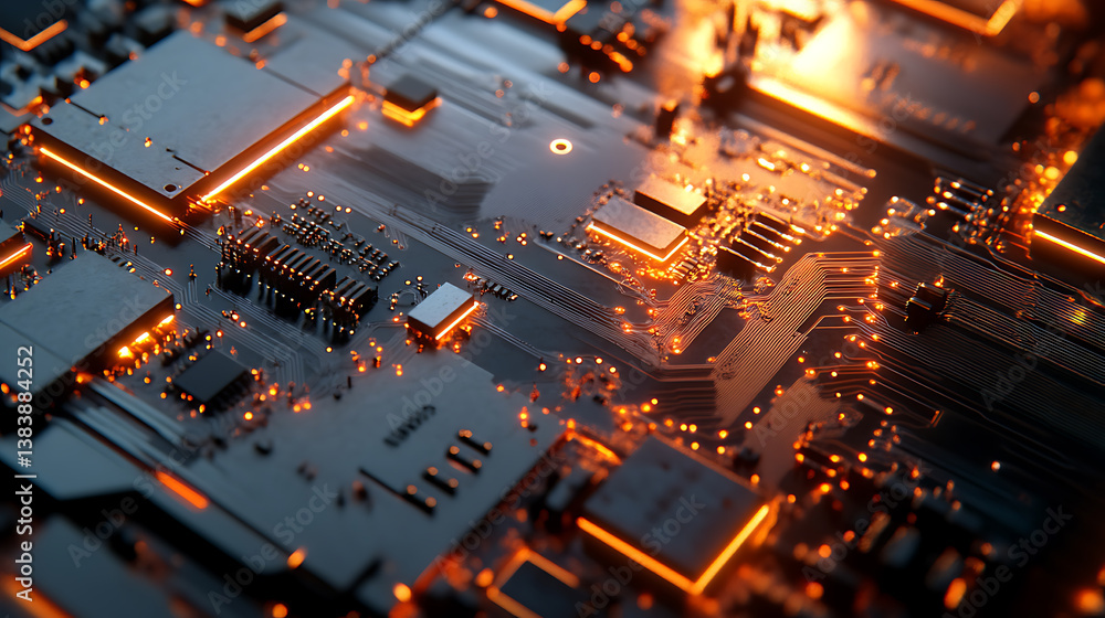 Aufkleber Close-up of semiconductor manufacturing with precision machinery and microchips, symbolizing advanced technology and electronics production