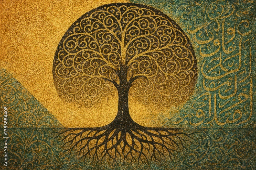 Poster mystical tree of life artwork with intricate patterns and colors