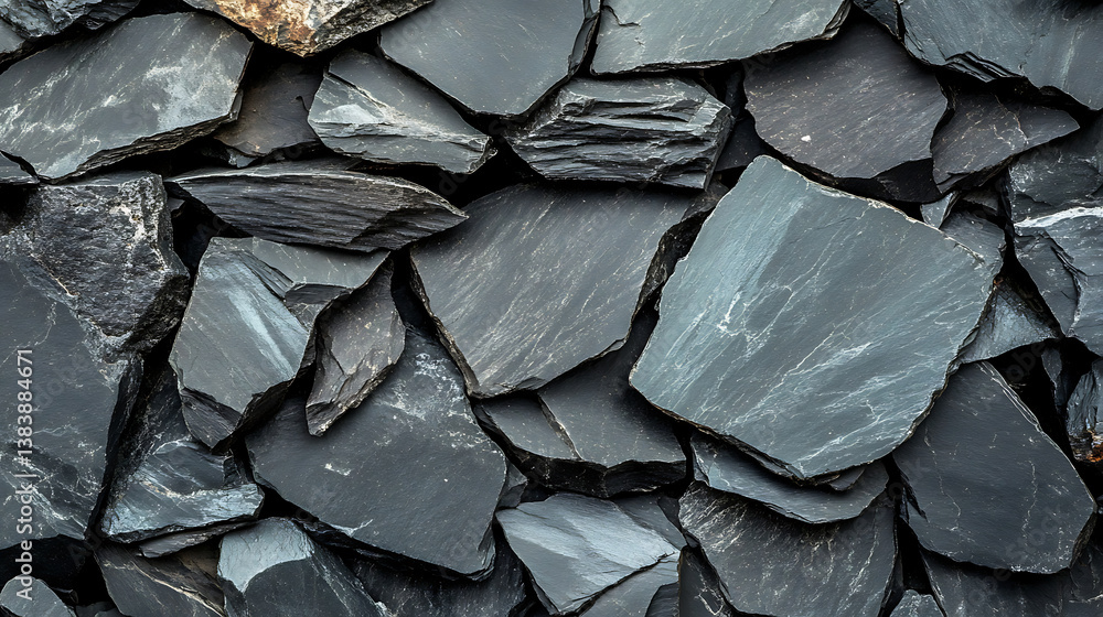 Poster close-up texture of dark slate stone pieces with natural patterns