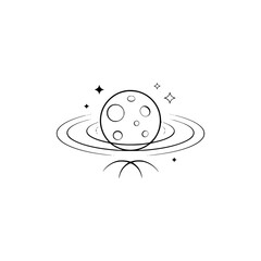 Minimalist Space Icon: Moon, Rings, & Stars in Line Art
