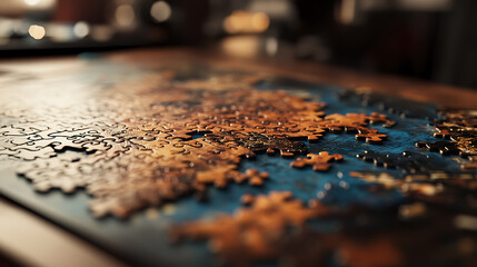 Close up of puzzle piece on table