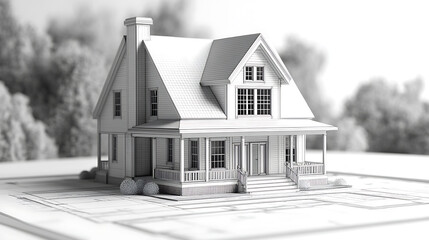 Closeup of house plan blueprint, illustration