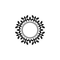 Elegant Black Leafy Circle Frame on White Background