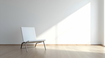 White Modern Chair In Empty Room With Sunlight