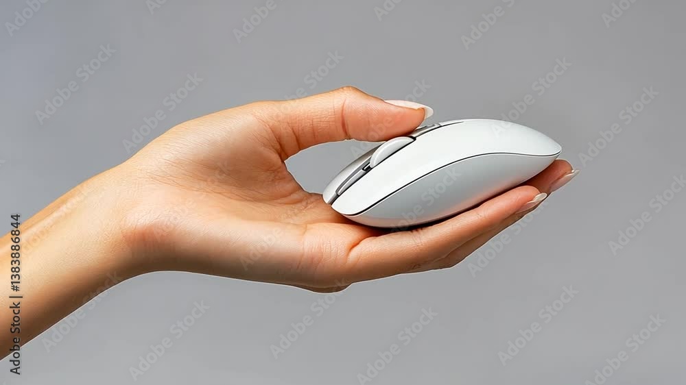 Poster female hand holding a computer mouse for online tasks generative ai