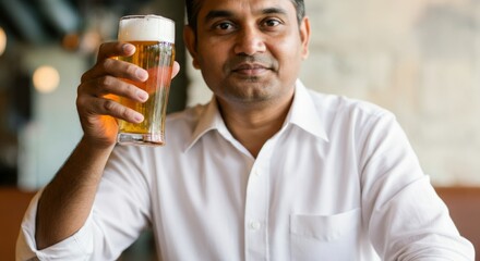 Asian adult male enjoying beer in a casual setting
