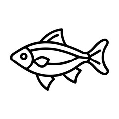neon tetra fish vector icon, simple black outline line icon of neon tetra fish, aquarium fish vector line art icon