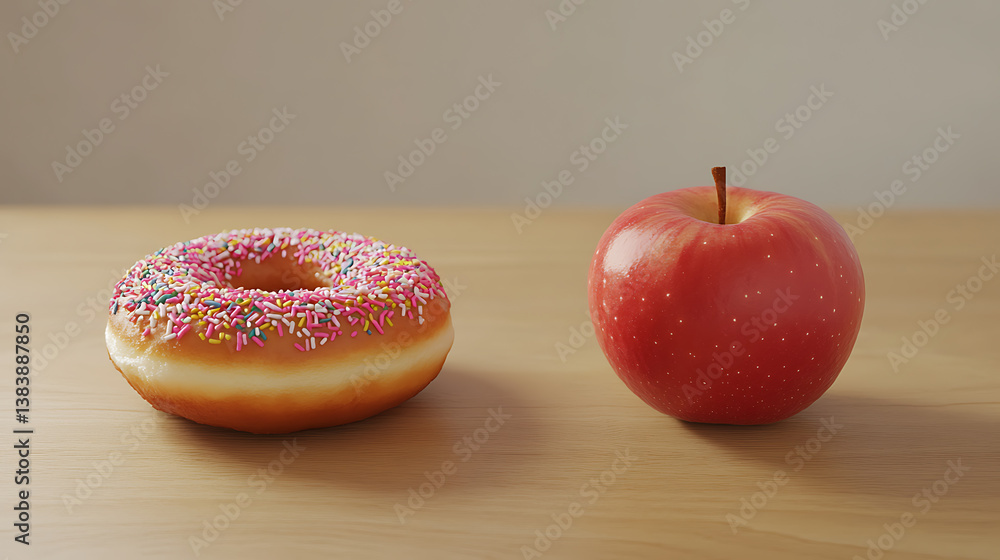 Poster Comparing the nutritional value of a donut and an apple, highlighting the importance of calorie counting and making healthy choices in daily diet