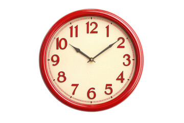 Retro Wall Clock With Vibrant Red Frame And Cream-Colored Face Transparent Background