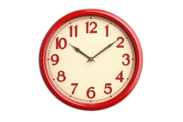 Retro Wall Clock With Vibrant Red Frame And Cream-Colored Face Transparent Background