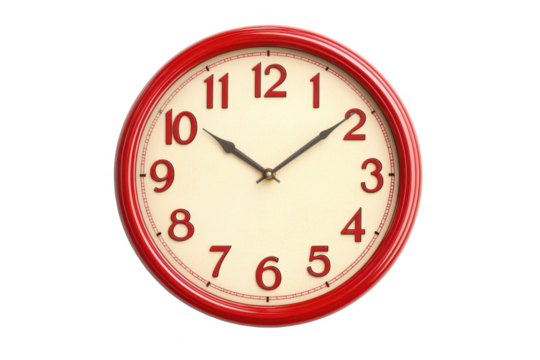 Retro Wall Clock With Vibrant Red Frame And Cream-Colored Face Transparent Background