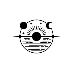 Celestial Landscape: Minimalist Black and White Icon