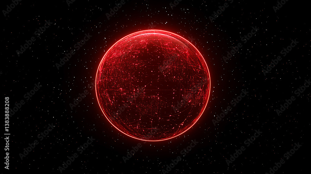 Poster connected network world lightworld sphere sphere with red light from the star