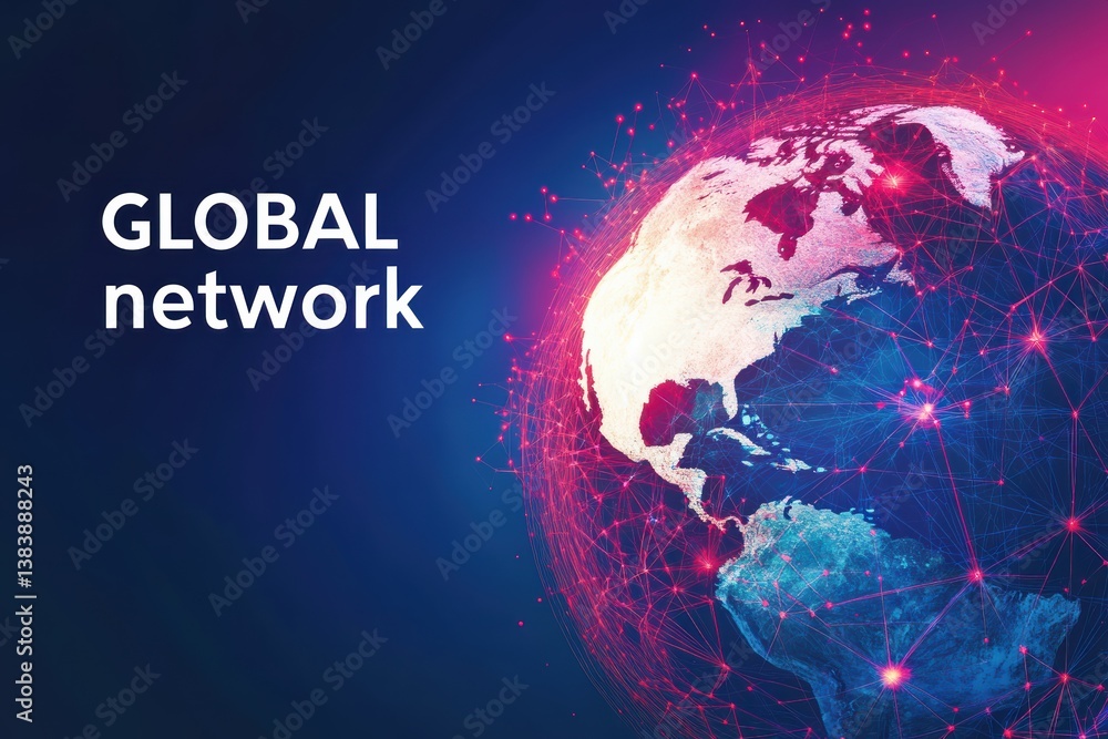Poster dynamic graphic layout showcasing a global network concept with vibrant colors