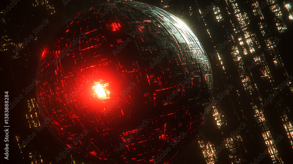 Aufkleber connected network world lightworld sphere sphere with red light from the star