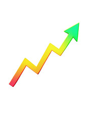 A vibrant, 3D graphic of an upward trending arrow graph
