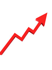 A vibrant red, 3D upward trending graph on a transparent background