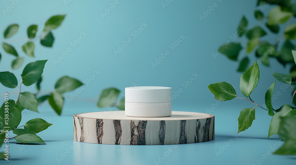 Poster minimal background for branding and product presentation, natural stone for product display on blue 