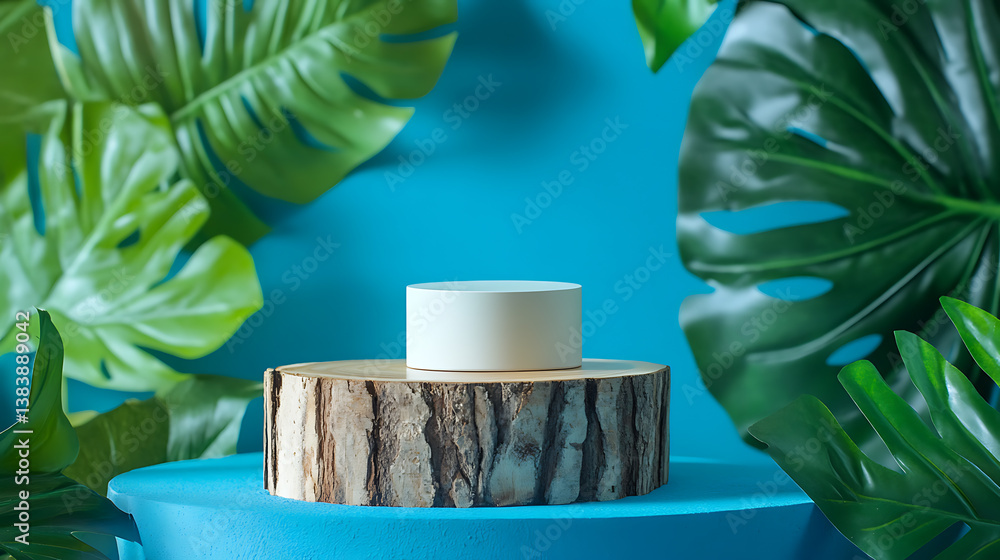Poster minimal background for branding and product presentation, natural stone for product display on blue 