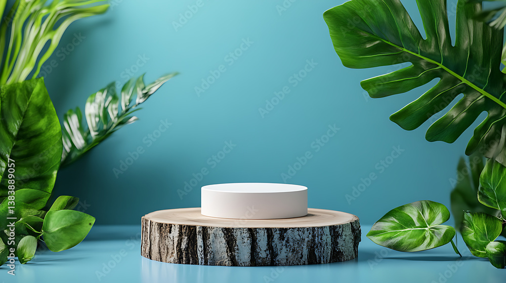 Poster minimal background for branding and product presentation, natural stone for product display on blue 