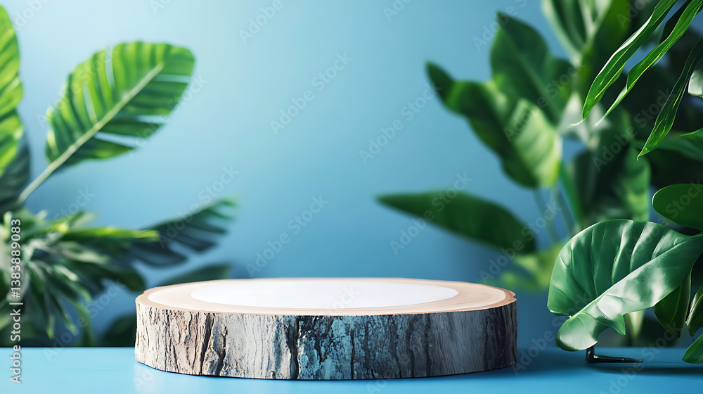 Poster minimal background for branding and product presentation, natural stone for product display on blue 